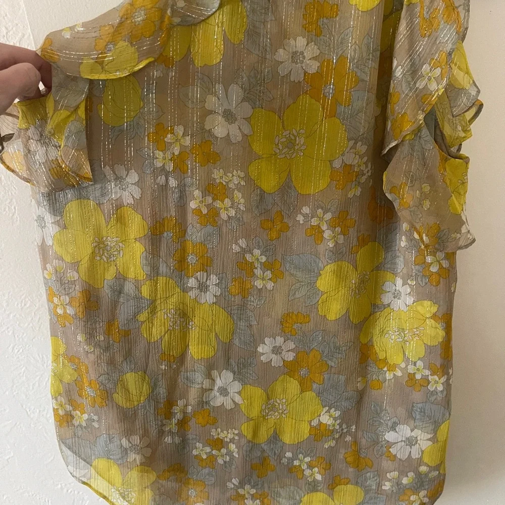 Veronica Beard Dali Silk Halter Top Yellow Floral Pyrex Threading Size 6 - Picture 13 of 15